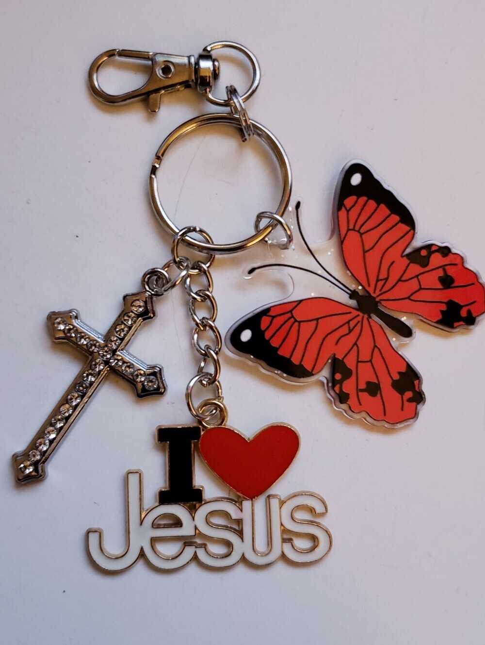 Handmade Butterfly I Love Jesus Cross Keychain
